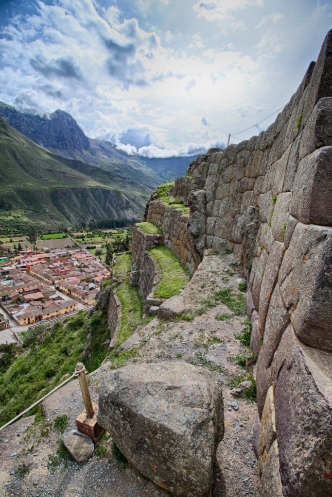 Looking down from the ruins to Ollantaytanbo