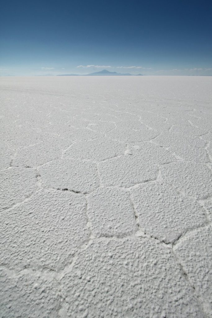 The salt forms big hexagons on the surface